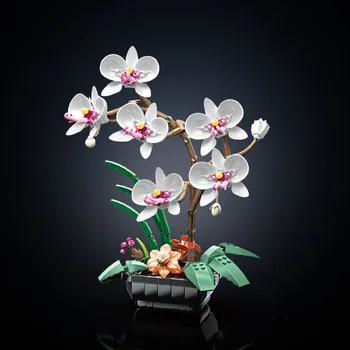 JAKI Ziedu Veidošanas Bloku 581PCS Phalaenopsis Potted Augu Simulācijas Bonsai Augu Ornaments Samontē Puzzle Rotaļlietas meitenēm Dāvanu