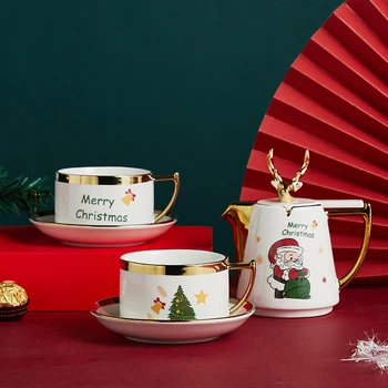 Dāvanu Kaste Ziemassvētku Radošā Mājās Kausa Keramikas Mājsaimniecības Izsmalcinātu Kafijas Tasi Ziedu Tējas Katlā, Augļu Tējas, Pāris Kauss